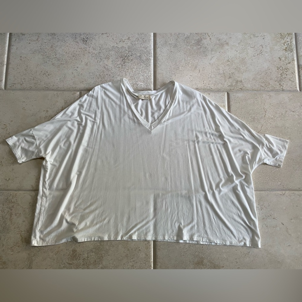 Sofia Woman’s Flowing T-Shirt  Dolman Sleeves White V-Neck One Size